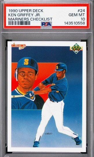 1990 Upper Deck Mariners Checklist Ken Griffey Jr. card #24 in PSA 10 slab