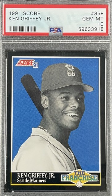 1991 Score The Franchise #858 Ken Griffey Jr. card in PSA 10 slab