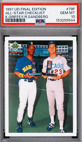 1991 Upper Deck Final Edition All-Star Checklist Ken Griffey Jr. / Ryne Sandberg card #79F in PSA 10 slab