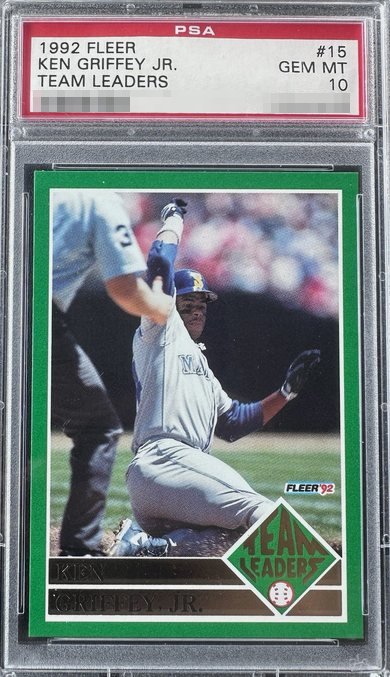 1992 Fleer Team Leaders Ken Griffey Jr. card #15 in PSA 10 slab