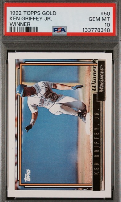 1992 Topps Gold Winner #50 Ken Griffey Jr. card in PSA 10 slab
