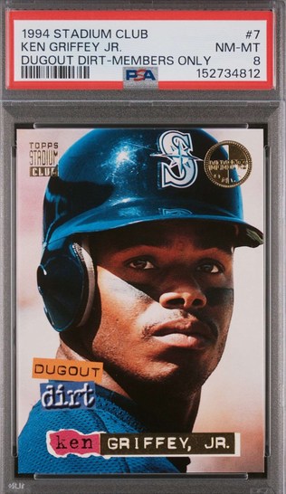 1994 Stadium Club Dugout Dirt Members Only Ken Griffey Jr. card #7 in PSA 9 slab