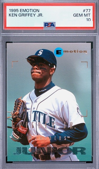 1995 Emotion Ken Griffey Jr. card #77 in a PSA 10 slab