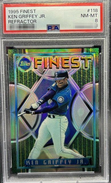 1995 Finest Refractor Ken Griffey Jr. card #118 in PSA 8 slab