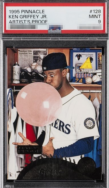 1995 Pinnacle Artist's Proof Bubble Gum Ken Griffey Jr. card #128 in PSA 9 slab