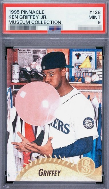 1995 Pinnacle Museum Collection Bubble Gum Ken Griffey Jr. card #128 in PSA 9 slab