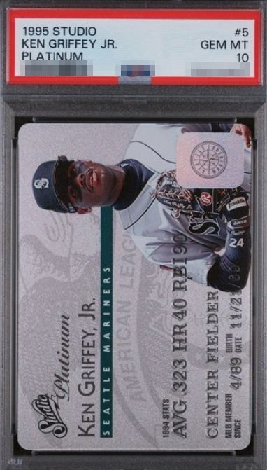 1995 Studio Platinum Ken Griffey Jr. card #5 in PSA 10 slab