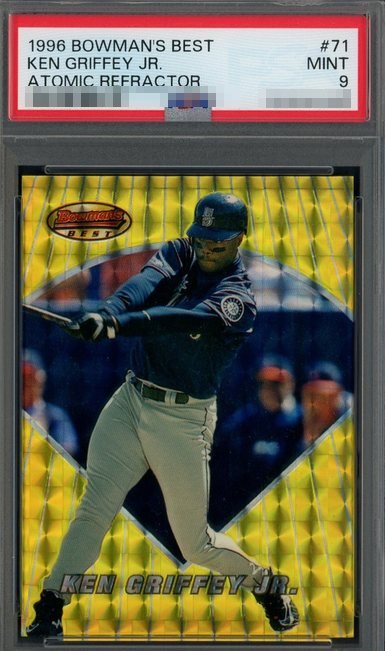 1996 Bowman's Best Atomic Refractor Ken Griffey Jr. card #71 in PSA 9 slab