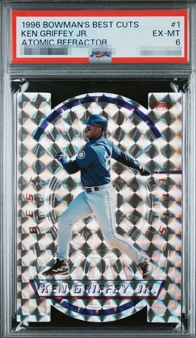1996 Bowman's Best Best Cuts Atomic Refractor Ken Griffey Jr. die-cut card #1 in PSA 6 slab