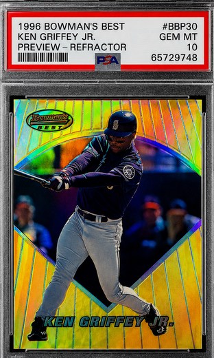 1996 Bowman's Best Preview Refractor Ken Griffey Jr. card #BBP30 in PSA 10 slab
