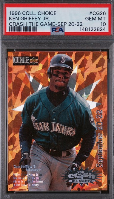 1996 Collector's Choice Crash the Game Ken Griffey Jr. card #CG26 in a PSA 10 slab