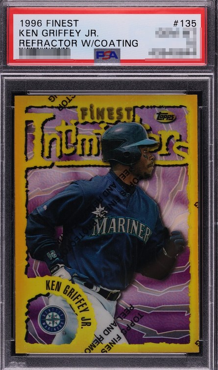 1996 Finest Gold Intimidators Refractor with coating Ken Griffey Jr. card #135 in a PSA slab