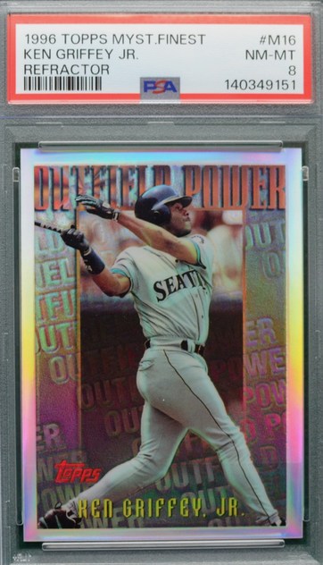 1996 Finest Mystery Finest Refractor #M16 Ken Griffey Jr. card in PSA 8 slab