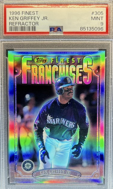 1996 Finest Refractor #305 Ken Griffey Jr. card in PSA 9 slab