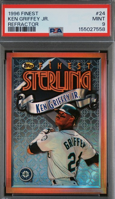 1996 Finest Sterling Refractor #24 Ken Griffey Jr. card in PSA 9 slab