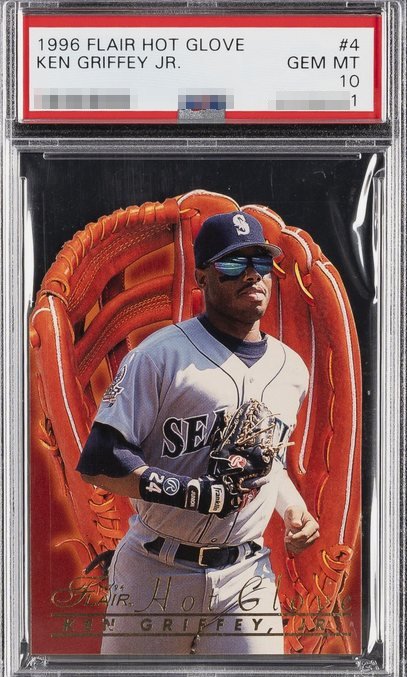 1996 Flair Hot Gloves Ken Griffey Jr. insert card #4 in PSA 10 slab
