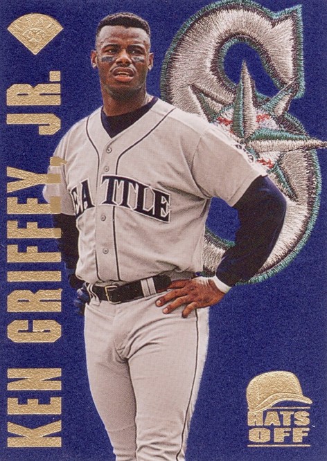 1996 Leaf Hats Off Ken Griffey Jr. insert card #5, serial numbered /5,000, raw ungraded