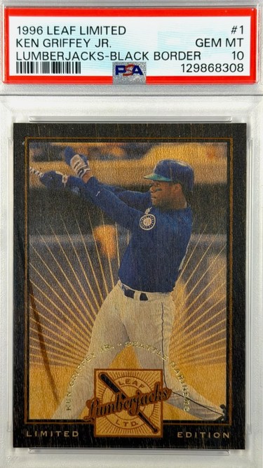 1996 Leaf Limited Lumberjacks Black Border Ken Griffey Jr. card, serial numbered /500, in PSA 10 slab