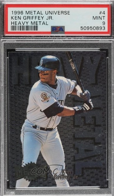 1996 Metal Universe Heavy Metal #4 Ken Griffey Jr. card in PSA 9 slab
