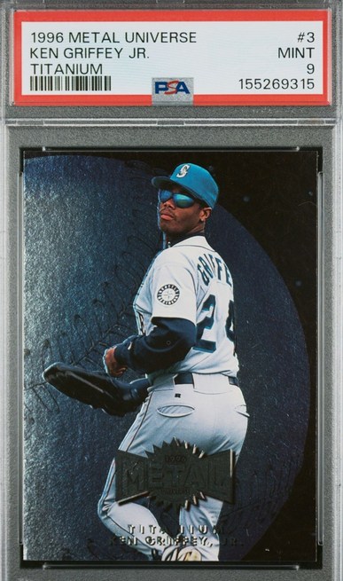 1996 Metal Universe Titanium #3 Ken Griffey Jr. card in PSA 9 slab