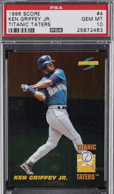 1996 Score Titanic Taters #4 Ken Griffey Jr. card in PSA 10 slab