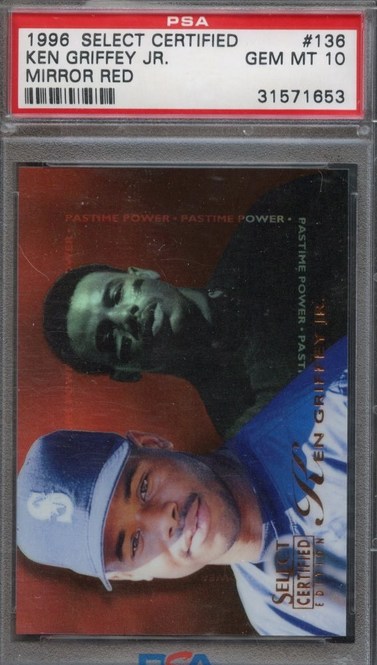 1996 Select Certified Mirror Red /90 Ken Griffey Jr. card in PSA 10 slab