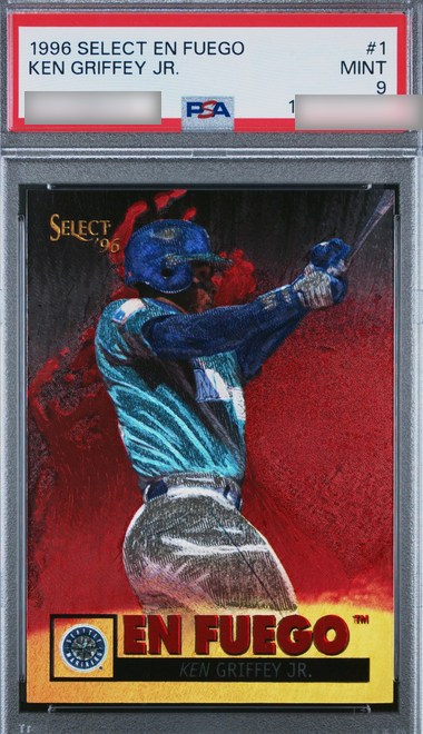 1996 Select En Fuego Ken Griffey Jr. card #1 in PSA 9 slab