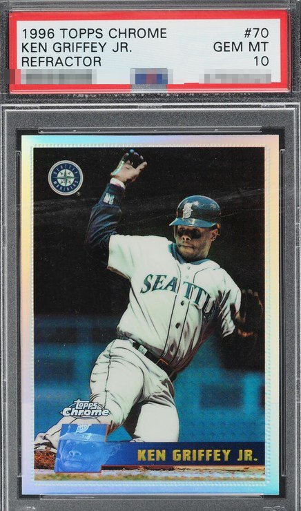 1996 Topps Chrome Refractor Ken Griffey Jr. card #70 in PSA 10 slab