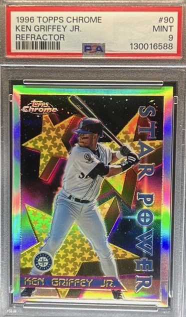 1996 Topps Chrome Star Power Refractor Ken Griffey Jr. insert card #90 in PSA 9 slab