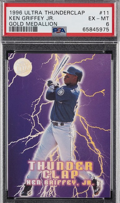 1996 Ultra Thunderclap Gold Medallion #11 Ken Griffey Jr. card in PSA 6 slab
