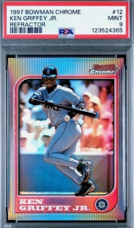 1997 Bowman Chrome Refractor Ken Griffey Jr. card #12 in PSA 9 slab