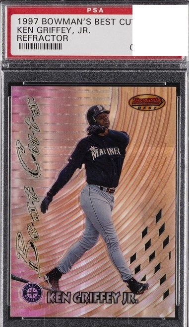 1997 Bowman's Best Cuts Refractor Ken Griffey Jr. card #BC6 in a PSA graded slab