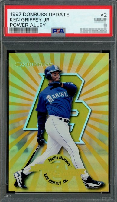 1997 Donruss Update Power Alley Ken Griffey Jr. insert card #2, serial numbered /1,000, in PSA 9 slab