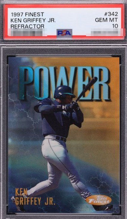 1997 Finest Refractor Ken Griffey Jr. card #342 in PSA 10 slab