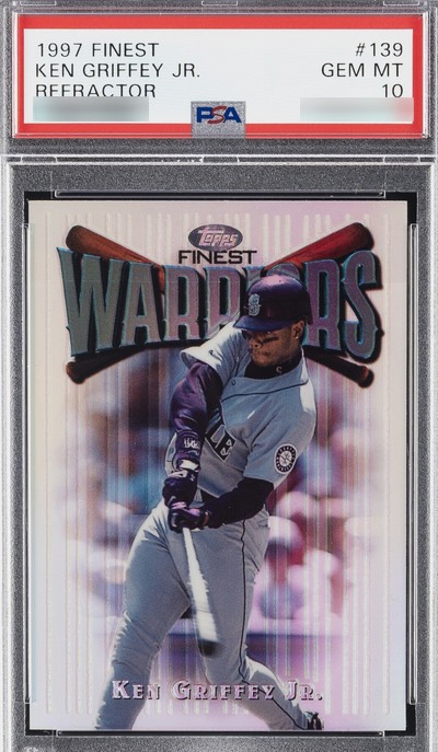 1997 Finest Warriors Refractor Ken Griffey Jr. card #139 in a PSA 10 slab