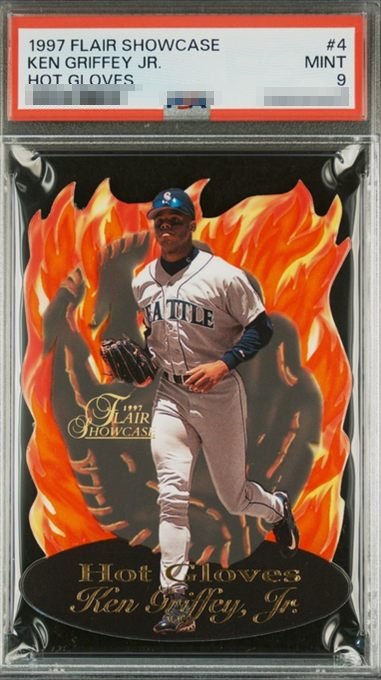 1997 Flair Showcase Hot Gloves Ken Griffey Jr. die-cut card #4 in PSA 9 slab