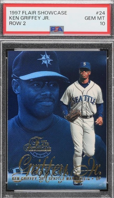 1997 Flair Showcase Row 2 Ken Griffey Jr. card #24 in a PSA 10 slab