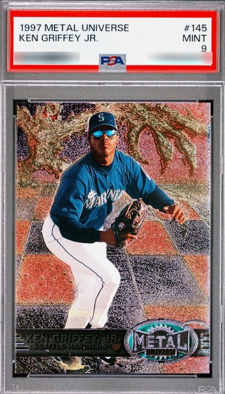 1997 Metal Universe Ken Griffey Jr. card #145 in a PSA 9 slab
