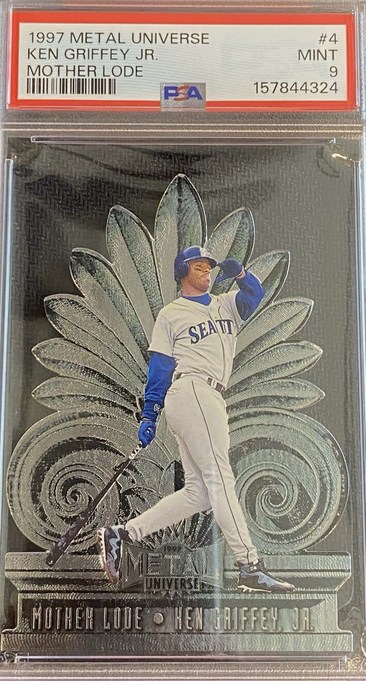 1997 Metal Universe Mother Lode Ken Griffey Jr. card #4 in PSA 9 slab