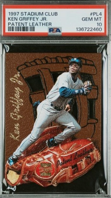 1997 Stadium Club Patent Leather Ken Griffey Jr. die-cut card #PL4 in PSA 10 slab
