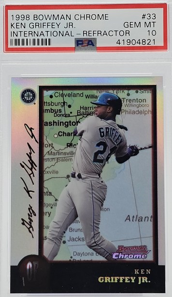 1998 Bowman Chrome International Refractor Ken Griffey Jr. card #33 in PSA 10 slab