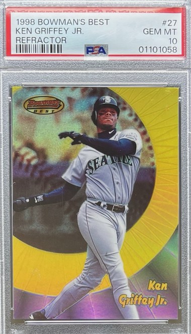 1998 Bowman's Best Refractor #27 /400 Ken Griffey Jr. card in PSA 10 slab
