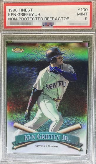 1998 Finest Non-Protected Refractor Ken Griffey Jr. card #100 in PSA 9 slab