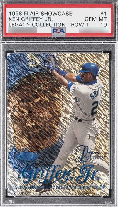 1998 Flair Showcase Legacy Collection Row 1 /100 Ken Griffey Jr. card #1 in a PSA 10 slab