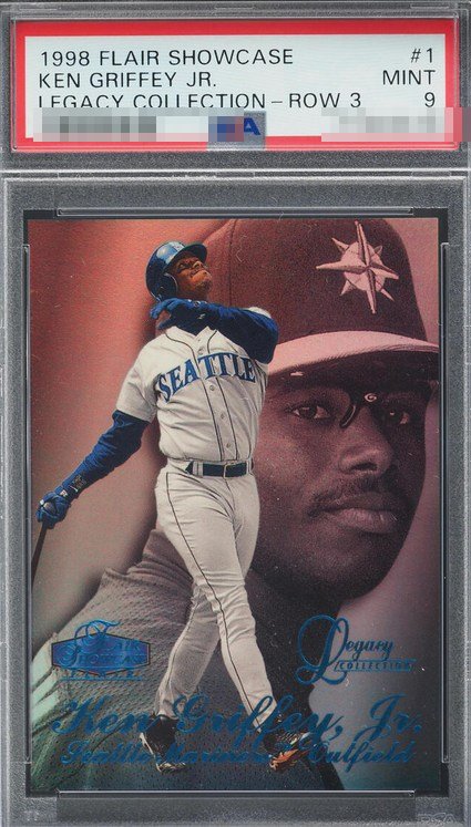 1998 Flair Showcase Legacy Collection Row 3 /100 Ken Griffey Jr. card #1 in PSA 9 slab