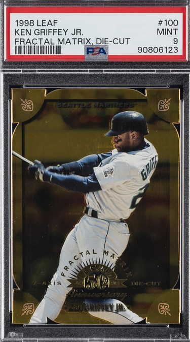 1998 Leaf Fractal Matrix Die-Cut Ken Griffey Jr. card #100 in PSA 9 slab