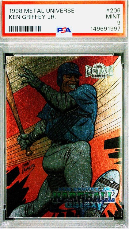 1998 Metal Universe Hardball Galaxy #206 Ken Griffey Jr. card in PSA 9 slab