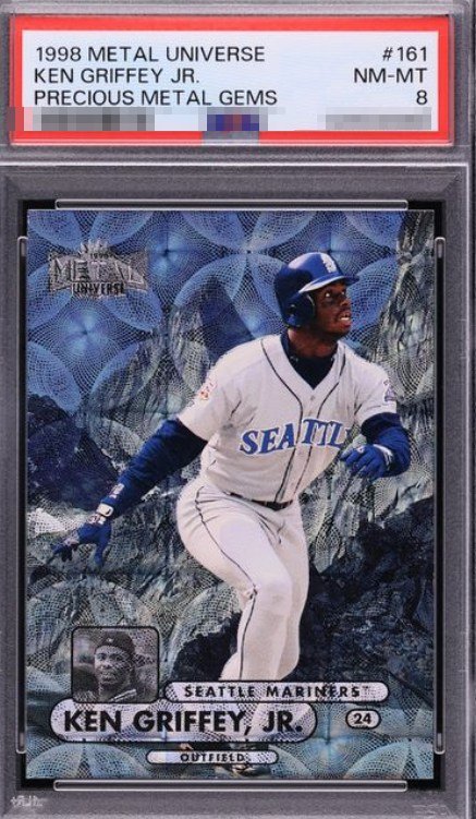 1998 Metal Universe Precious Metal Gems /50 Ken Griffey Jr. card #161 in PSA 8 slab