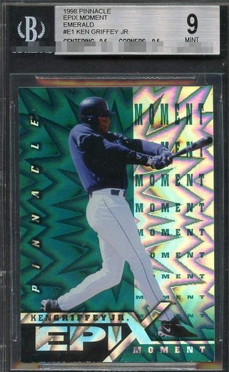1998 Pinnacle Certified Epix Moment Emerald /30 Ken Griffey Jr. card #E1 in BGS 9 slab