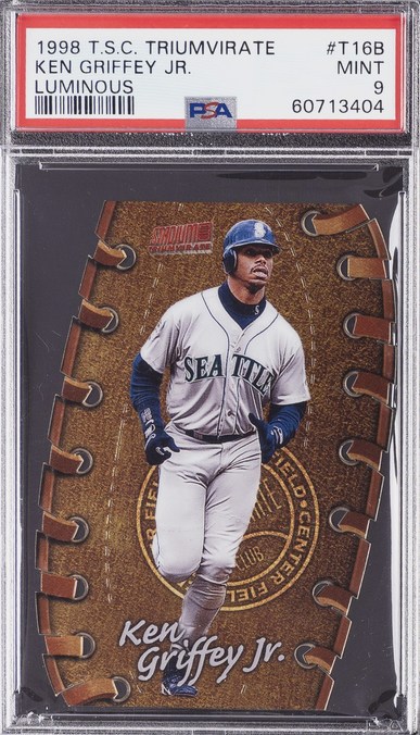 1998 Stadium Club Triumvirate Luminous #T16B Ken Griffey Jr. card in PSA 9 slab